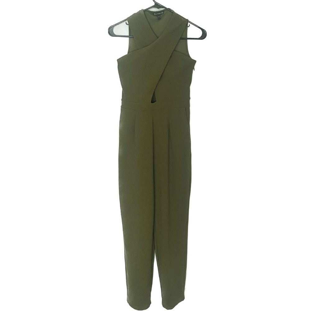 Express Crisscross Cut Out Olive Green Jumpsuit
